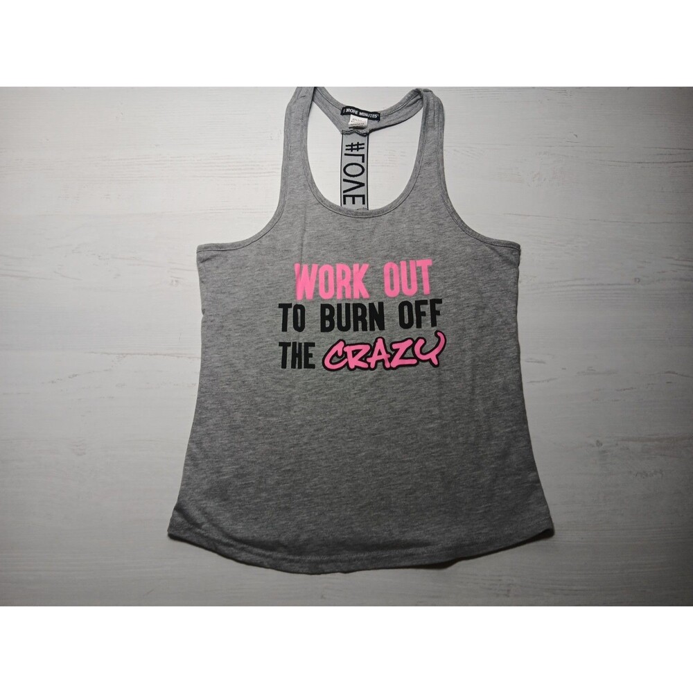 Women's 5 More Minutes Running Workout Gym Graphic Tank Top Size L STAIN ON BACK